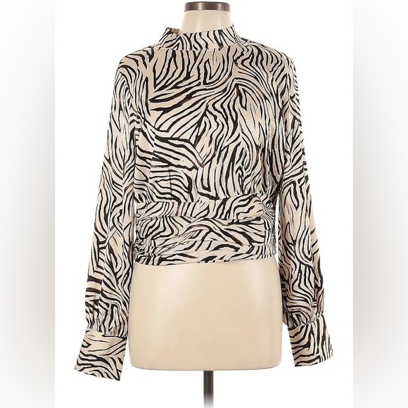 Rachel Zoe Zebra Cropped Ruched Long-Sleeve Blouse Small - Picture 13 of 13